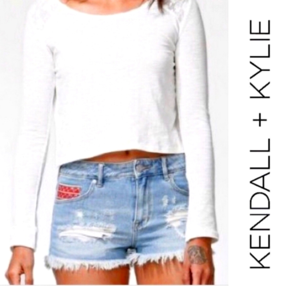 Kendall + Kylie The Icon Distressed Denim Shorts High Rise Cut Off Size 3